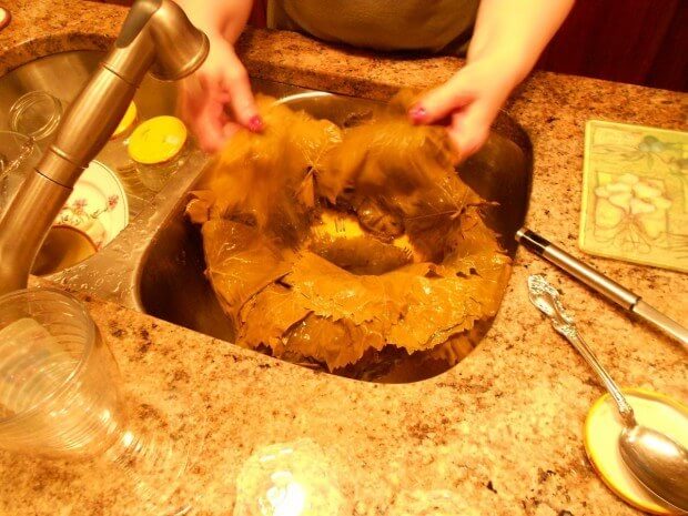 Rinsing the grape leaves