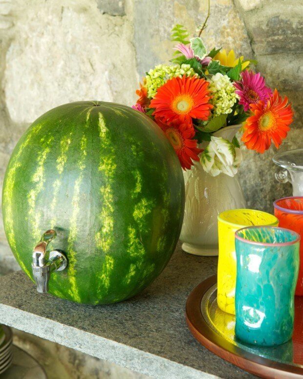 Here, our Watermelon filled with margaritas waits to fill our glasses.