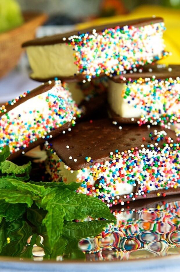 Ice Cream Sammies, with a colorful sprinkle garnish. Fun! 