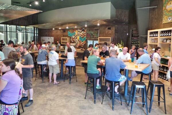 Inside, the hustle and bustle of their first weekend on tap.