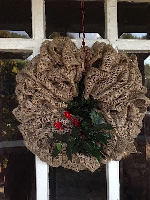 Christmas Burlap Holly Wreath