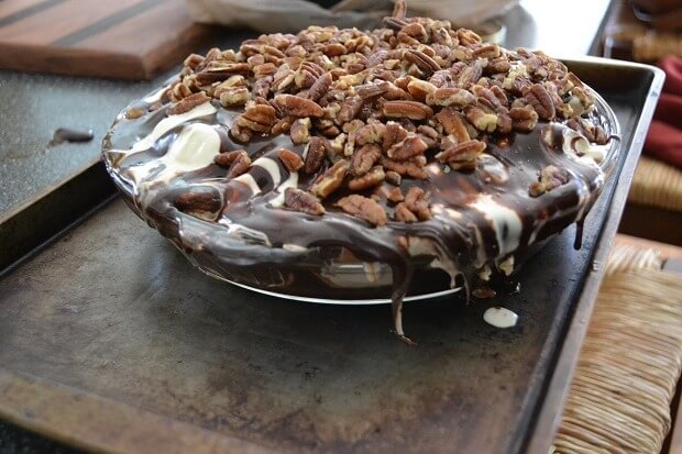 I placed it on a cookie sheet, wrapped it in foil and stuck in the freezer overnight.