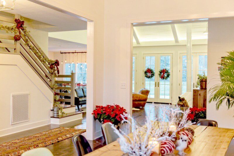 A view from the dining room into the family room.