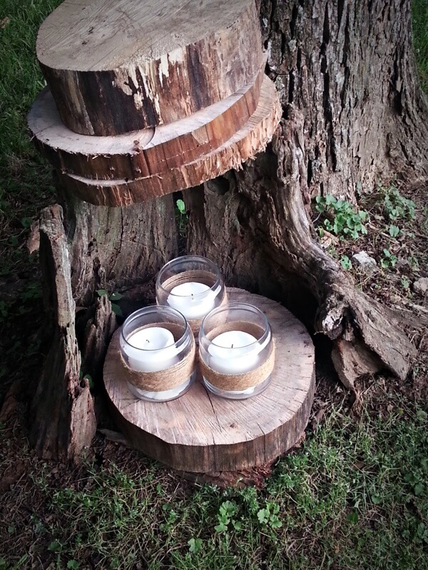 Decor_Wood Stumps and Candles Barger Wedding