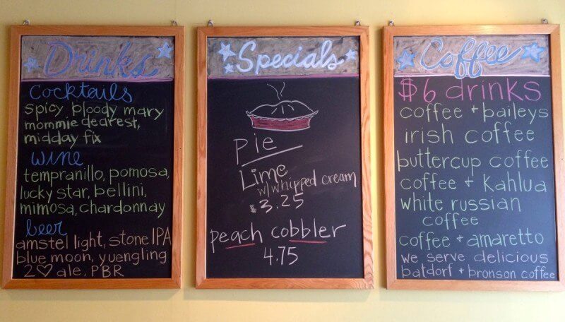 The daily specials chalkboard colorfully announces what's cooking in the bakery and splashing over at the bar.