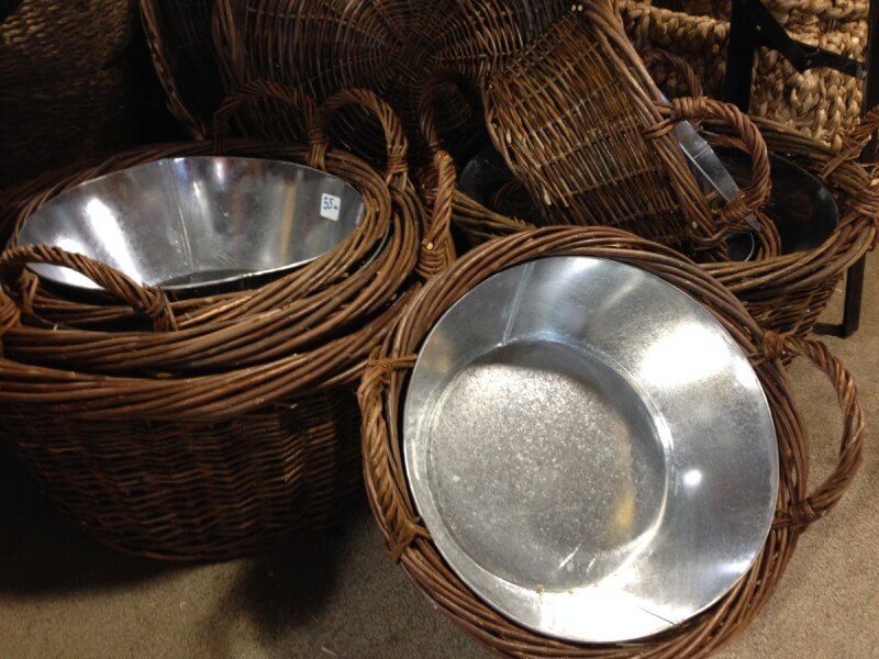 Metal and Wicker Containers at Lucy's Market. Perfect for a kitchen garden! 