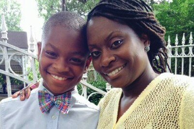 12-year-old Moziah Bridges of Mo's Bows and his mom, Tramica