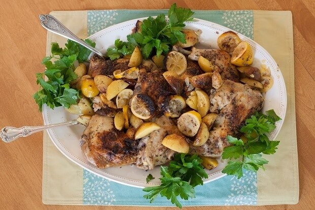 Baked Chicken with Potatoes, Lemon and Oregano