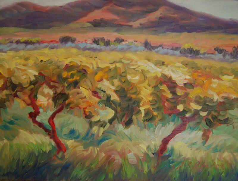 Ann Rhodes brings energy to her vineyard landscape with color and texture. 