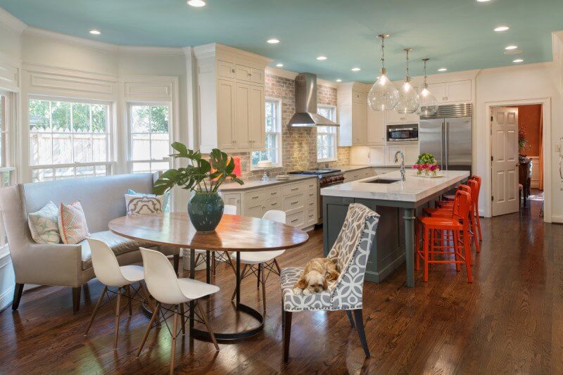 This colorful kitchen is great for a family. Check out the blue ceiling!