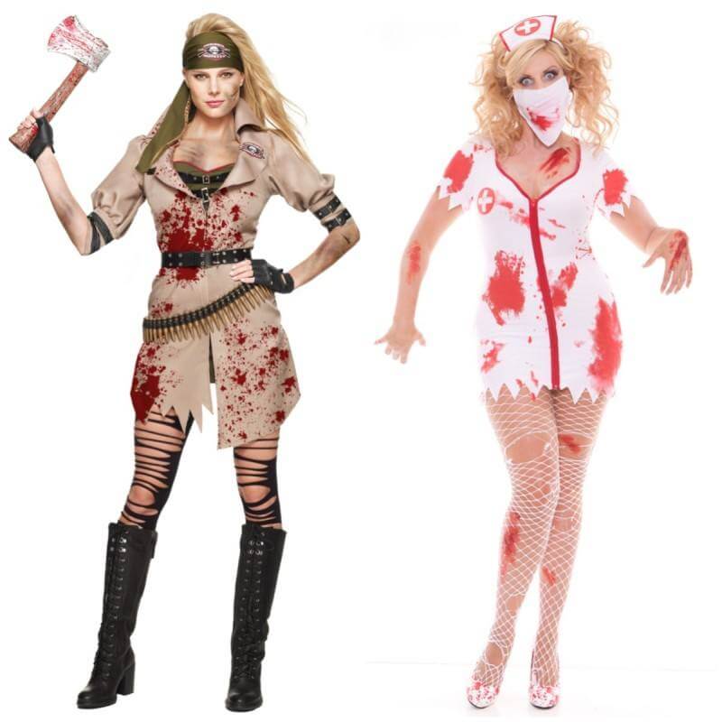 During the zombie apocalypse, the mangled corpses may be cold but these gory girls wanna be smoking hot. (Image credit: Spirit Halloween and Yandy.com)