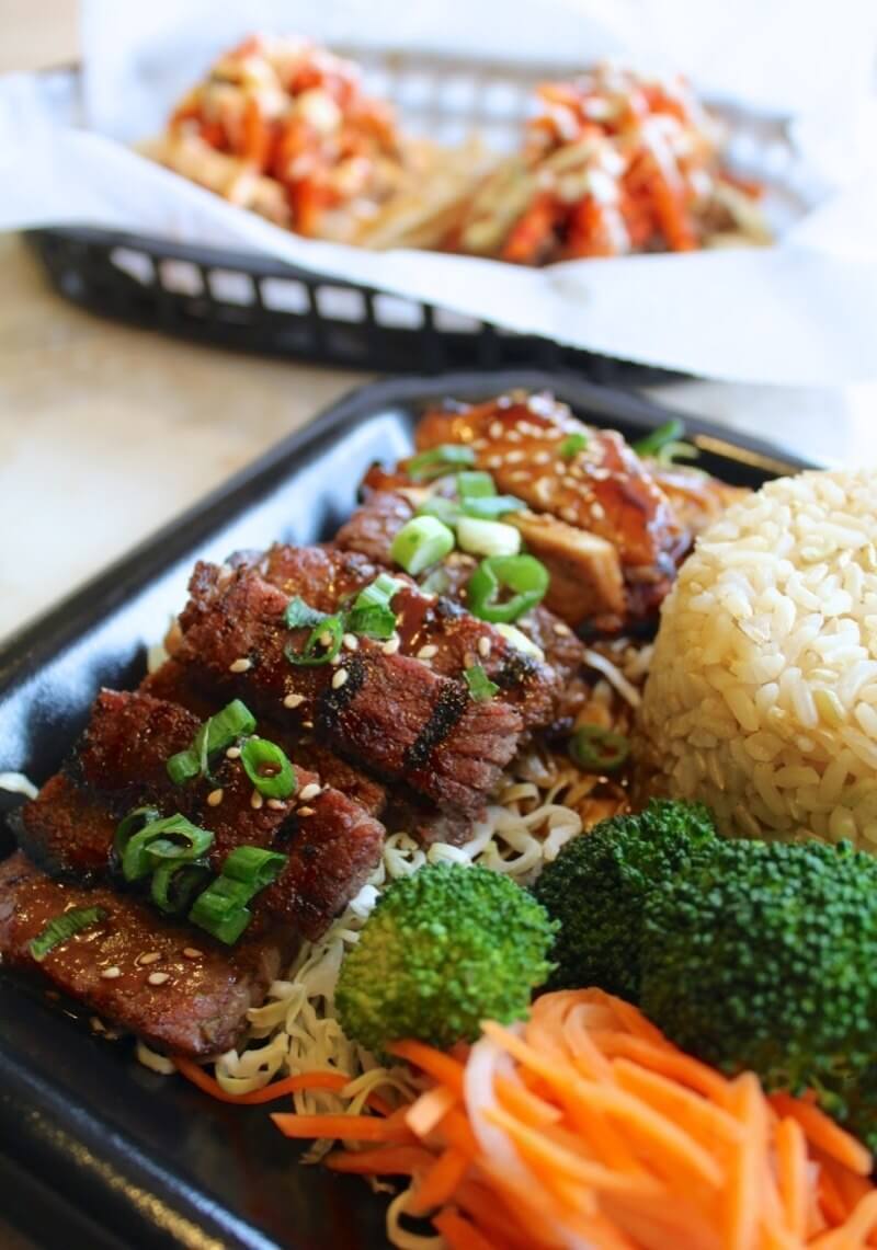 The beef teriyaki plate is a colorful medley of flavors.