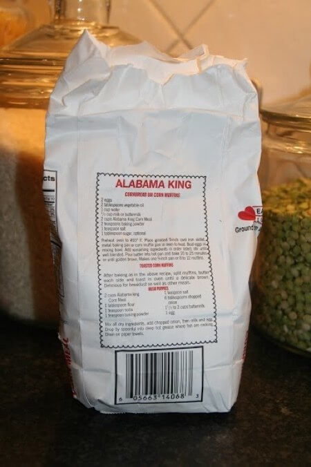 Find a great cornbread recipe on the side of the Alabama King flour bag.