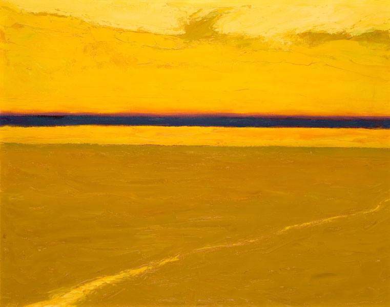 A contemporary interpretation of a golden sunset by Dee Schenk Rhodes