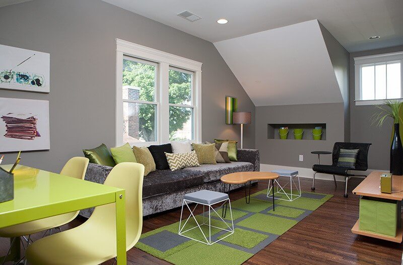 The unique structural design of the space adds personality