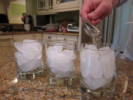Bagged ice works best. Add syrup first as your make the best mint julep you've ever had.
