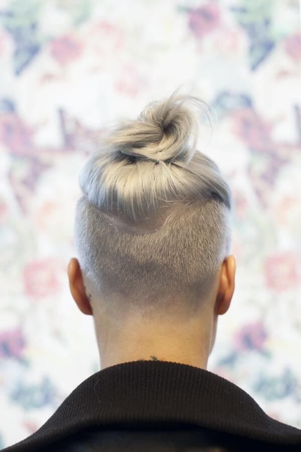 Silver Blonde for Spring: Back view of the topknot.