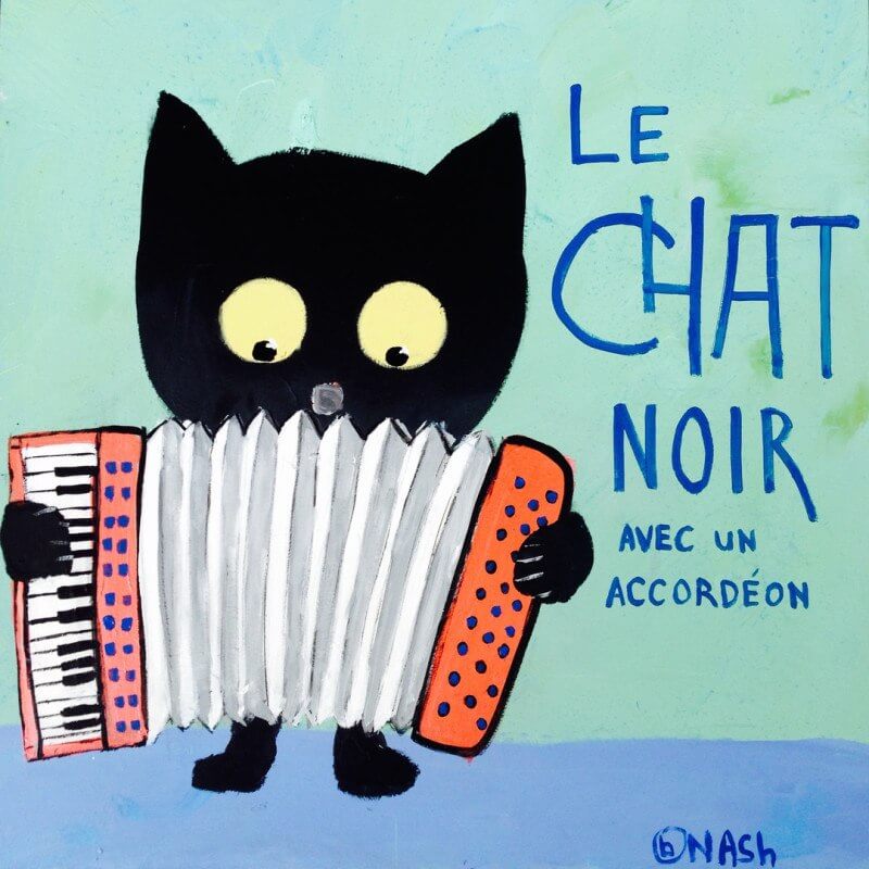 Brian Nash, Le Chat Noir, acrylic on canvas, 36 x 36 inches