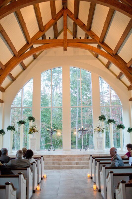 This is a view looking down the aisle of the chapel before the ceremony began. We love the architecture of the space—it is not a church, but definitely has a spiritual nature.