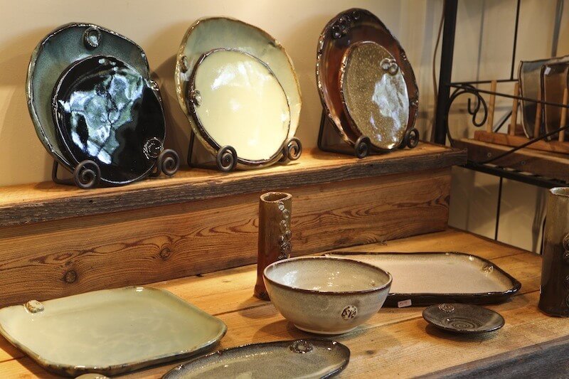 A few of Tena's pieces on display at Earthborn Pottery