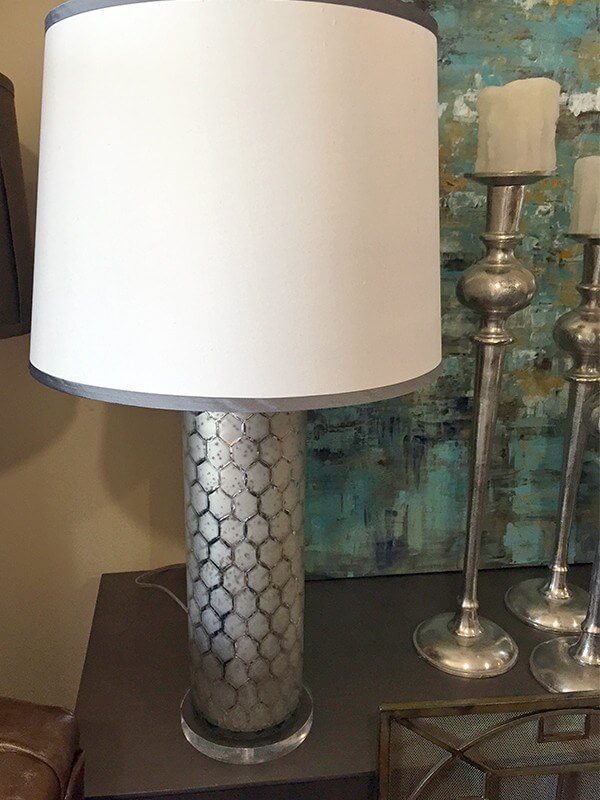 This gorgeous lamp from Margi's chair really adds dimension to this space.
