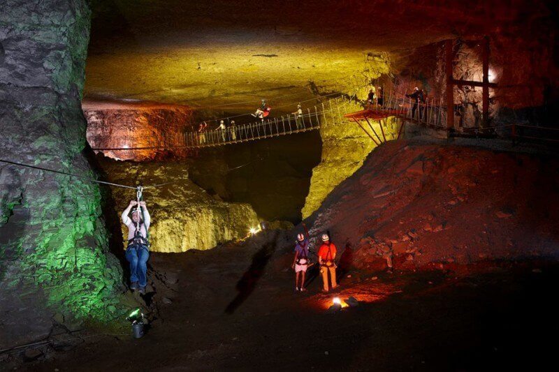 Zip linning through the Mega Cavern takes guts!