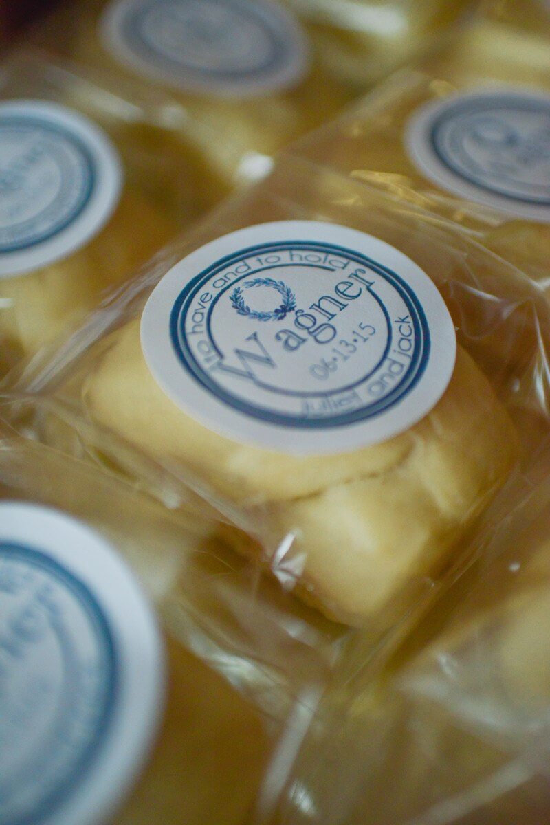 Wedding favors were loaves of bread by Trio Bakery.