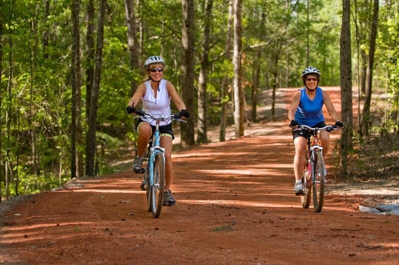 Bikers on a bike-friendly trail in Russell Forest