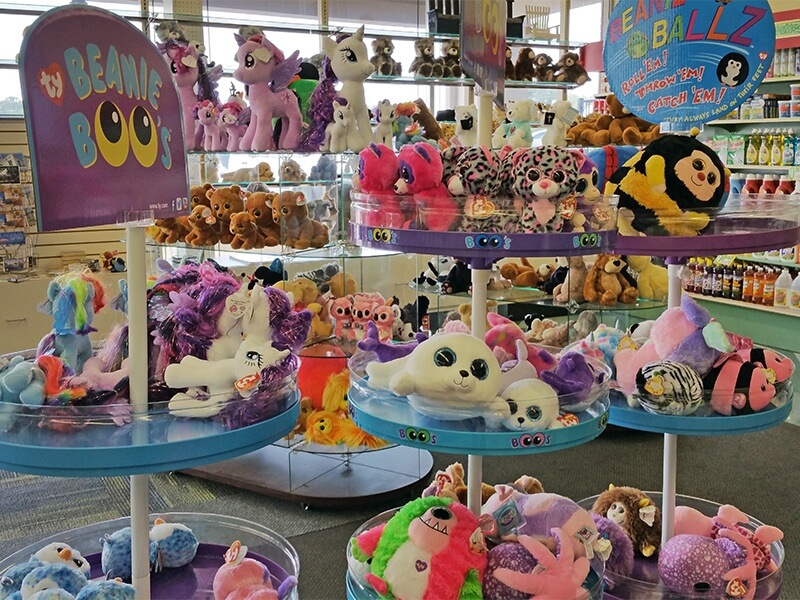 extensive stuffed animal collection at the old-fashioned soda fountain, Green Valley Drugs in Hoover, AL