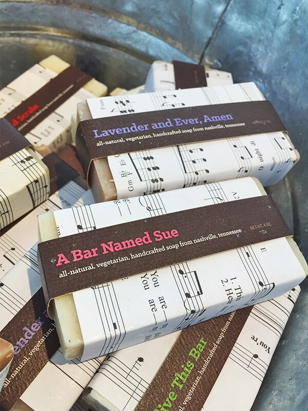 Music City Suds soaps with fun, country music names are found at the Nashville Visitors Center.