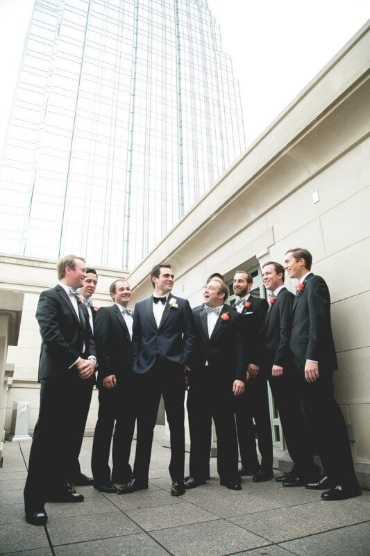 Neat shot of the groomsmen with the Nashville architecture as backdrop.