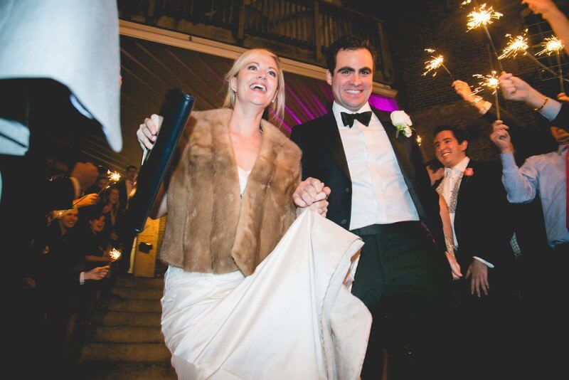 Love that fur stole for a late fall wedding!