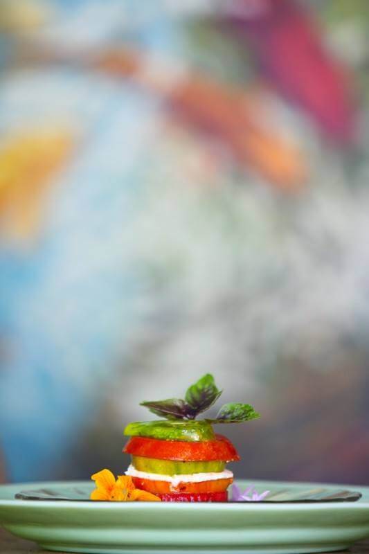 The stacked tomato appetizer is simply gorgeous. Part of the Johnny Haffner's Friday night dinner parties in Nashville. Grannis Photography