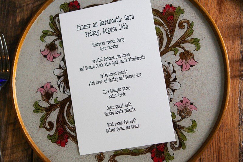 Each dinner has a printed menu. Part of the Johnny Haffner Catering Friday night pop up dinners in Nashville. Grannis Photography