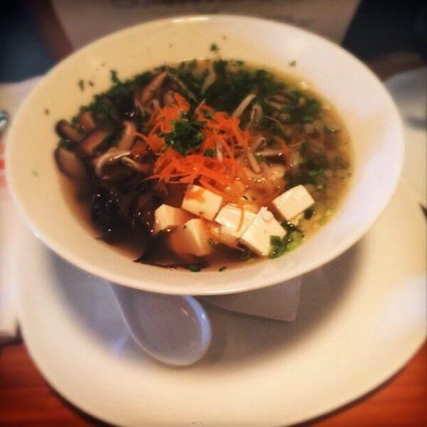 Thukpa, a Tibetan-style rice noodle soup, with tofu at Bamboo on 2nd