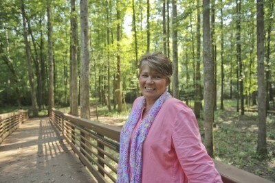 Wendy Jackson shows us a lovely walkway leading into more trails at the secluded and lovely McCallum Park in Vestavia.