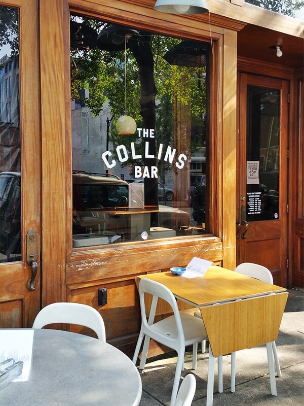 The sidewalk patio at The Collins has an almost Parisian vibe, perfect for an aperitif and people-watching.