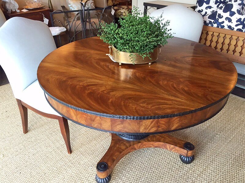 Stunning walnut table with high polish from R. Higgins Interiors. 