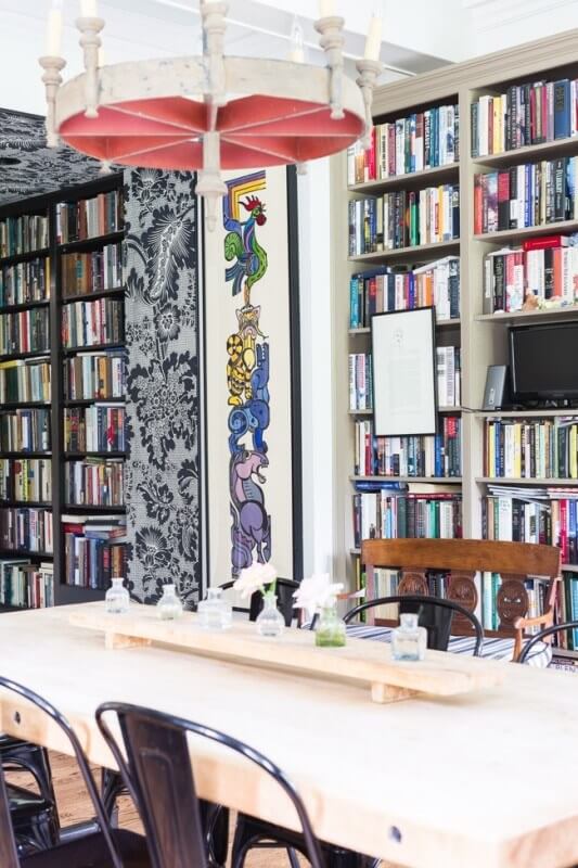 As Jon is a biographer and Vice President of FILL IN, 100s of books find a home in the Meacham house each year. Bookshelves are found throughout the house, including in the kitchen. ©AlyssaRosenheck2015-19