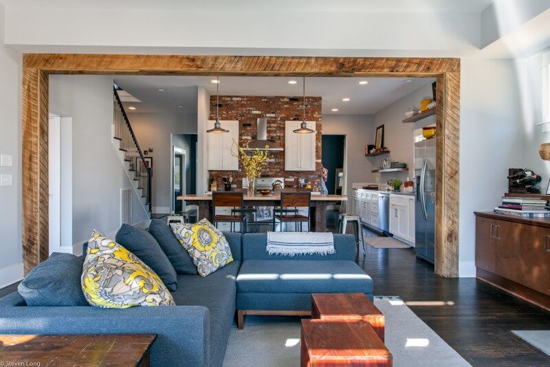 The kitchen and den are seamlessly integrated in this East Nashville home.