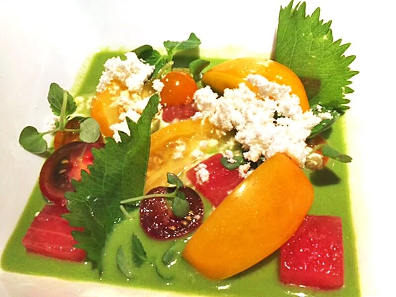 The heirloom tomato salad with watermelon, cucumber, shiso, and lemon was the culinary complement to the rich duck that I ordered as an entree.