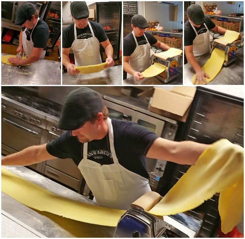 GianMarco's Sous Chef, Mike Brady, gives us a sneak peek at the process of making their pappardelle pasta. The dough is made with egg yolks, olive oil and special pasta flour from Italy. "This one has to be thinner, like paper, because the noodles are so wide," says Mike.