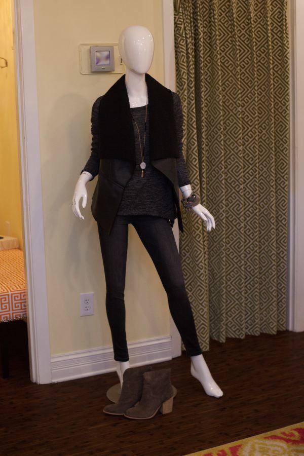 StyleBlueprint Louisville Monkee's of Louisville Vest, Jeans, Top, Necklace, and Bracelets