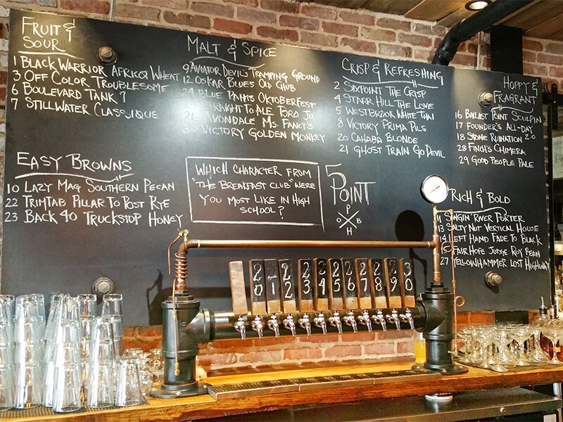 At 5 Point Public House Oyster Bar, the beers are numbered and organized by flavor profile on the bar's chalkboard. And while you enjoy your brew, you can ponder which character from The Breakfast Club you were most like in high school.