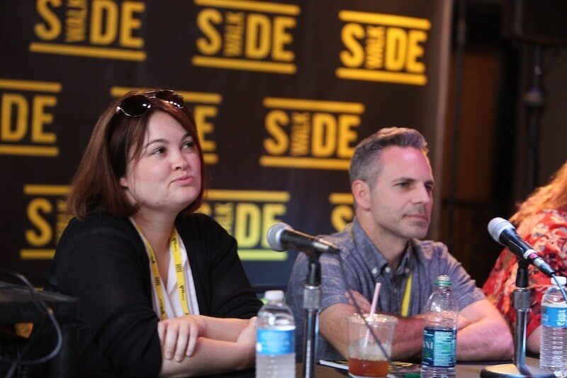 Stacey speaking at the Sidewalk Film Festival panel for aspiring screenwriters