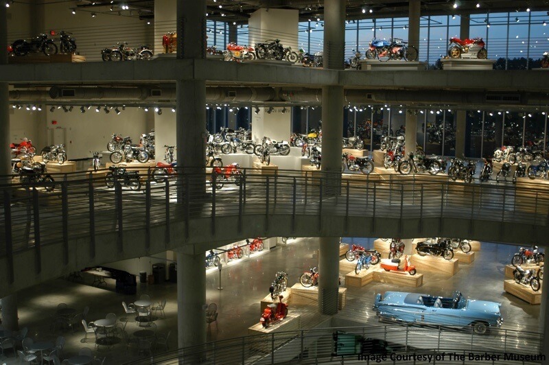 The museum is designed in a Guggenheim-inspired spiral that offers breathtaking views of the massive motorcycle collection. | Image: Barber Museum
