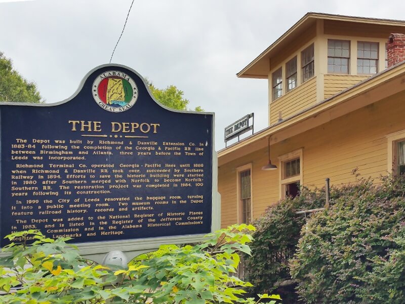 Built in 1884 and restored 100 years later, the Southern Railway Depot in Leeds now serves as a museum and meeting place and is in the National Register of Historic Places.