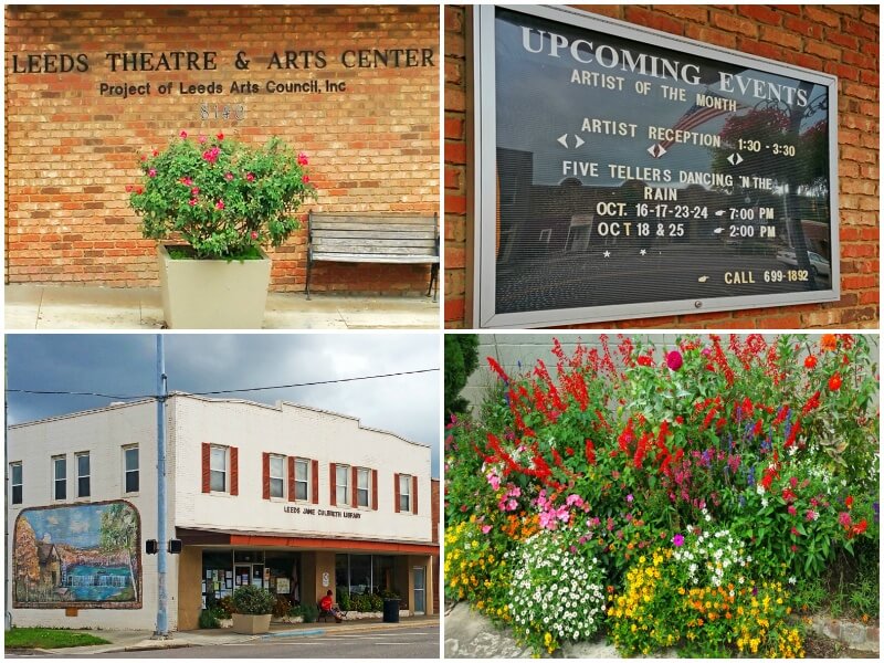 Also along Parkway Drive, reside local literature and arts hubs, such as the Leeds Jane Culbreth Library and the Leeds Theatre & Arts Center, a project of the Leeds Arts Council, Inc.