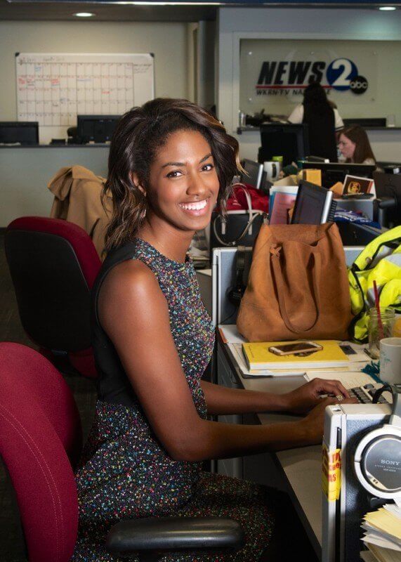 Paige Hill at desk WKRN StyleBlueprint. Do you look this good at 5 a.m.?! 