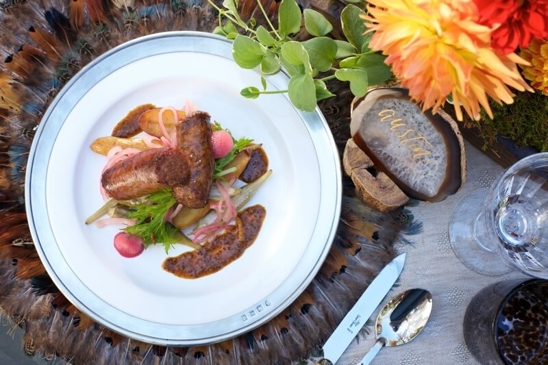Chef George's second appetizer is visually striking—and mouthwatering—on this match pewter plate.